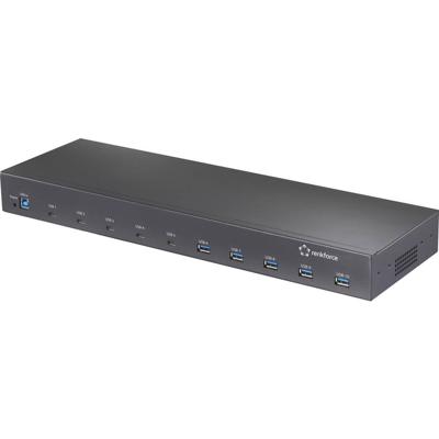 Renkforce 483 mm (19) Rack Mount 10-Port USB 3.2 Gen 2 Hub USB 3.2 Gen 2-hub Voor industriële toepassingen, Rackmontage mogelijk, Met metalen behuizing Zwart