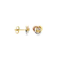 14k Tricolor Wit-, Rosé- en Geelgouden Oorknoppen met Zirkonia - 7x7.5mm