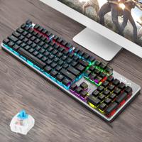 AULA F2068 104-keys Square Key Cap Mixing Light Mechanical Blue Switch Metal Panel Wired USB Gaming Keyboard Length: 1.6m