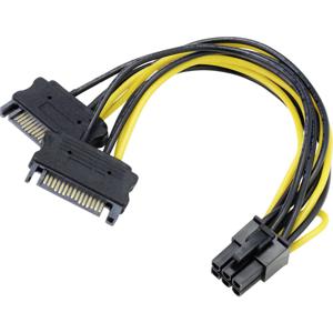 Akasa Stroom Adapter [2x SATA-stroomstekker - 1x PCIe-stekker 6-polig] 0.15 m Zwart, Geel