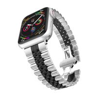 Bandje geschikt voor Apple Watch 42/44MM - Maat One Size - Vouw Sluiting - Horlogebandje - Polsband - Metaal - Zilver/Zwart