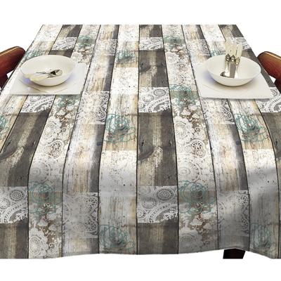 Tafelkleed/tafelzeil - houten planken - met kant print - 140 x 250 cm - rechthoekig - Buiten