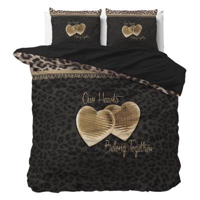 Dekbedovertrek Two Love - Tweepersoons (200x200 cm) - Zwart Microvezel - Dessin: Bloemen - Sleeptime Essentials - Dekbed-Discounter.nl