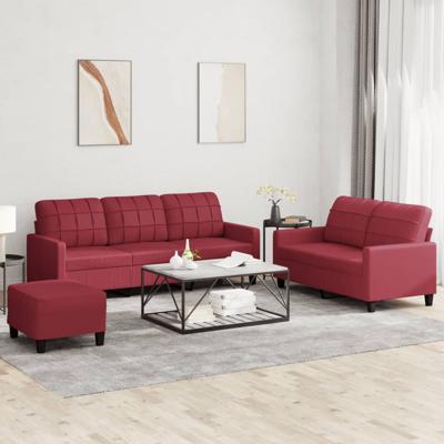3-delige Loungeset met kussens kunstleer wijnrood