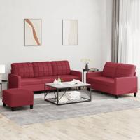 3-delige Loungeset met kussens kunstleer wijnrood