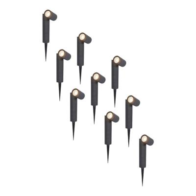 Set van 9 Pinero LED prikspots - GU10 5 Watt 400 lumen - Dimbaar - Kantelbaar - 4000K neutraal wit - IP65 waterdicht - Zwart - Tuinspot