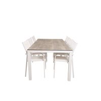 Llama tuinmeubelset tafel 100x205cm en 6 stoel Santorini wit, grijs, crèmekleur.