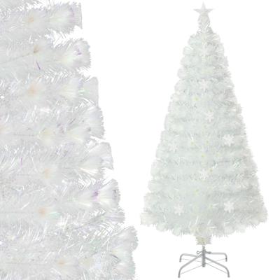 150 cm Voorgesneden Glasvezel Kerstboom Witte Kunstkerstboom met Iriserende Bladeren Veelkleurige Sneeuwvlok LED-Verlichting Topsterlicht