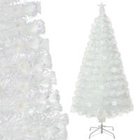 150 cm Voorgesneden Glasvezel Kerstboom Witte Kunstkerstboom met Iriserende Bladeren Veelkleurige Sneeuwvlok LED-Verlichting Topsterlicht