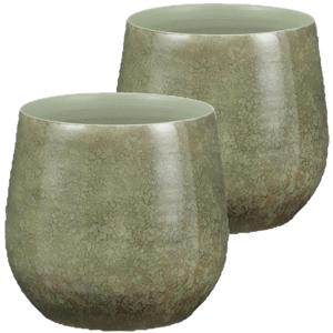 Mica Decorations Plantenpot - 2x - Terracotta - groen - 24 x 22 cm