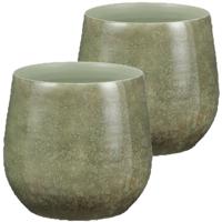 Mica Decorations Plantenpot - 2x - Terracotta - groen - 24 x 22 cm