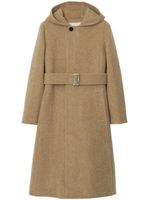 Burberry manteau ceinturé à capuche - Marron