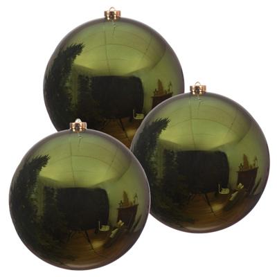 Decoris Kerstbal - 3x - donkergroen - groot - 20 cm - kunststof - glans