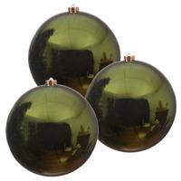 Decoris Kerstbal - 3x - donkergroen - groot - 20 cm - kunststof - glans