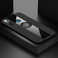 Voor OPPO Realme Q XINLI stiksels doek Textue schokbestendig TPU beschermhoes met ring houder (zwart)