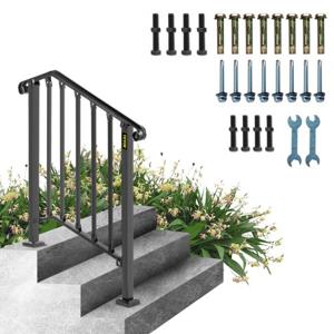 VEVOR Balustrade Trap Smeedijzeren Leuning 2-3 Treden Trap Leuning 37 cm Smeedijzeren Rail Afstand Tussen Palen 71 cm Outdoor Indoor Trapleuning