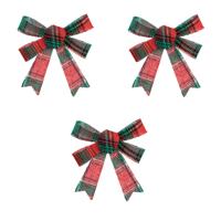 Feeric Christmas kerststrikjes - 3x - rood - groen geblokt - 14 cm - polyester - strikjes