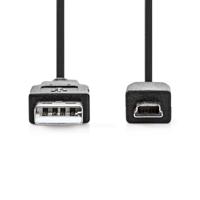 Nedis USB-Kabel | USB 2.0 | USB-A Male | USB Mini-B 5-Pins Male | 480 Mbps | Vernikkeld | 1.00 m | Rond | PVC | Zwart | Doos - CCGB60300BK10