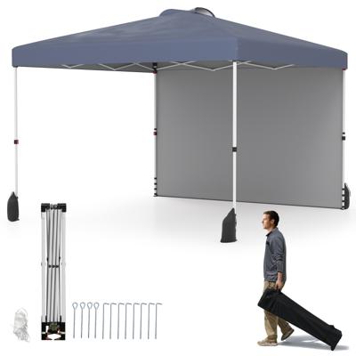 3 x 3 m Pop-up-paviljoen met Zijwand Draagbaar Tuinpaviljoen Inclusief Schaduwdoek met Rol tas Grijs