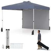 3 x 3 m Pop-up-paviljoen met Zijwand Draagbaar Tuinpaviljoen Inclusief Schaduwdoek met Rol tas Grijs