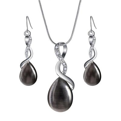 Vrouwen mode opaal water drop ketting hanger oorbellen Bridal Wedding Sieraden sets (zwart)
