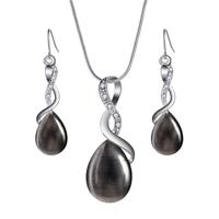 Vrouwen mode opaal water drop ketting hanger oorbellen Bridal Wedding Sieraden sets (zwart)
