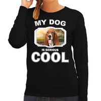 Basset honden sweater / trui my dog is serious cool zwart voor dames - thumbnail