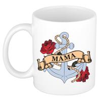 Cadeau koffie/thee mok voor mama - anker - rozen - wit - 300 ml - keramiek - Moederdag