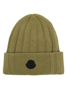 Moncler logo-patch wool beanie - Vert