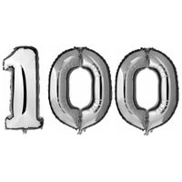 100 jaar zilveren folie ballonnen 88 cm leeftijd/cijfer - thumbnail