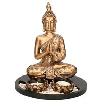 Boeddha beeld met waxinelichthouders goud/zwart voor binnen 20 cm   -