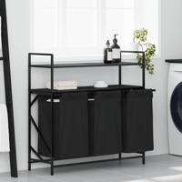 Wasmand 3 vakken met planken zwart eikenkleurig