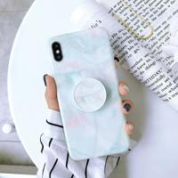 Marmer anti-drop TPU bescherming achtercover voor iPhone XS Max met opvouwbare houder (roze groen)