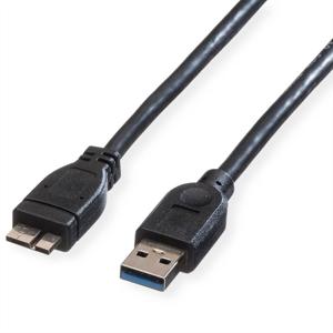 ROLINE USB 3.2 Gen 1 kabel, type, A M - Micro B M, zwart, 0,15 m