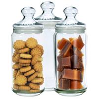 Voorraadpot - Set van 3x stuks - met glazen deksel - 1500 ml - glas - 27 cm - bewaarpot