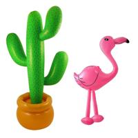 Opblaasbare decoratie set - 2x stuks - tropische cactus met flamingo - pvc