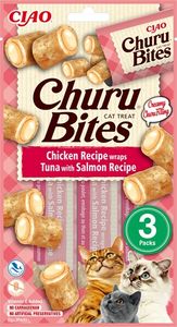 CIAO Churu Bites Chicken Recipe wraps Tuna with Salmon Kat Snack Kip, Tonijn 10 g