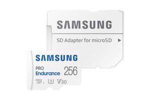 Samsung PRO Endurance microSDXC-kaart 256 GB Class 10, UHS-Class 3, v30 Video Speed Class 4K-video-ondersteuning, Incl. SD-adapter, Schokbestendig