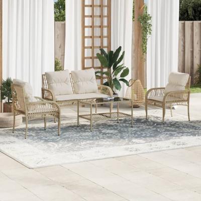 4-delige Loungeset met kussens poly rattan beige