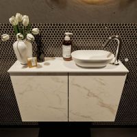 Mondiaz Fowy toiletmeubel 80cm Carrara met blad en waskom talc rechts 1 kraangat