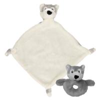 Pluche dieren setje wolf knuffel rammelaar 15 cm en tutteldoekje 40 cm