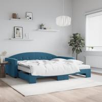 Slaapbank onderschuifbed en matrassen 100x200 cm fluweel blauw