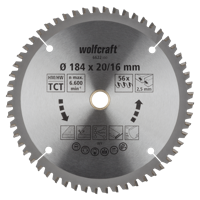 Wolfcraft Handcirkelzaagblad | HM | 56 Zähne | Ø184 x 20/16mm | 1 stuk - 6622000
