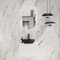Fontana Stripe mat wit badmeubel ribbelfront 60cm met zwarte waskom en ovale LED spiegel - thumbnail