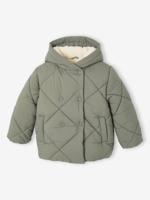Donsjack met capuchon voor meisjes met sherpa voering groen