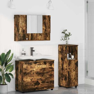 Badkamermeubelset 3 pcs Gerookt eiken 76,5 x 35 x 64 cm