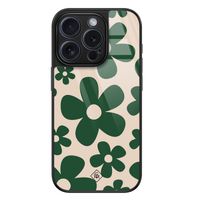 iPhone 15 Pro glazen hardcase - Retro flowers groen iPhone 15 Pro glazen hardcase - Retro flowers groen