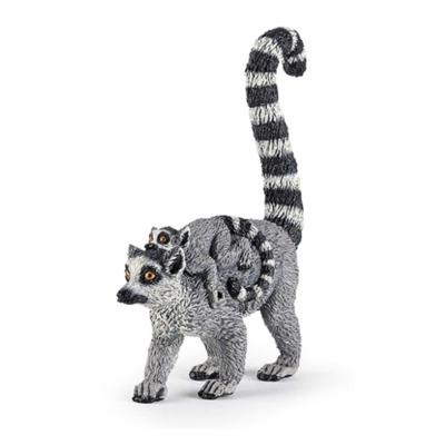 Speelgoed Ringstaart Maki aap met baby - figuur - 12 cm - kunststof - speeldieren - dieren