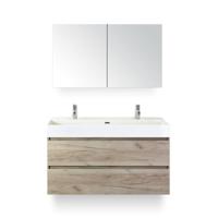Maxx XL Badmeubelset 120 cm - Craft Oak - Wastafel Kube Enkel 2 kraangaten - met Spiegelkast