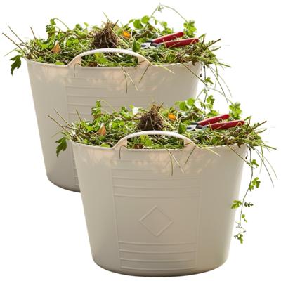 Flexibele kuip / emmer - 2x - beige - 15 liter - kunststof - 35 x 28 cm - met handvatten